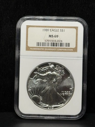 NGC MS69 1989 American Silver Eagle One Dollar Silver Coin -028