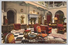 Linen Postcard John Ringling Mansion Living Room Sarasota FL 1930s