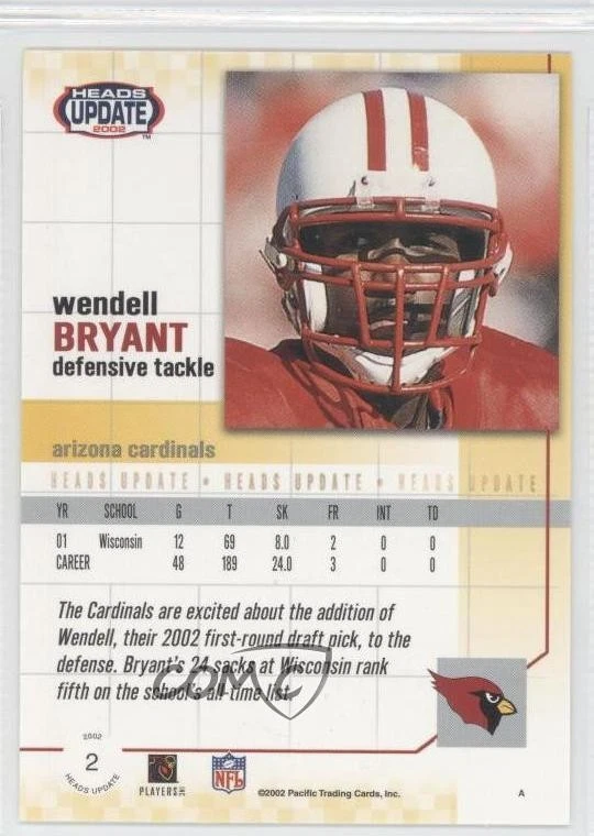 2002 Pacific Heads Update Red Wendell Bryant #2 Rookie RC - Image 2 of 2