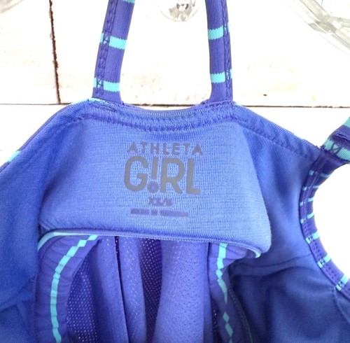 Athleta Girl Size XS 6 Athletic Tank Top Blue with Mint Stripes - Picture 6 of 6
