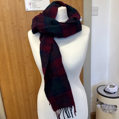 Vintage Scottish Wool Lambwool Scarf Tartan Maroon Navy Green Watch