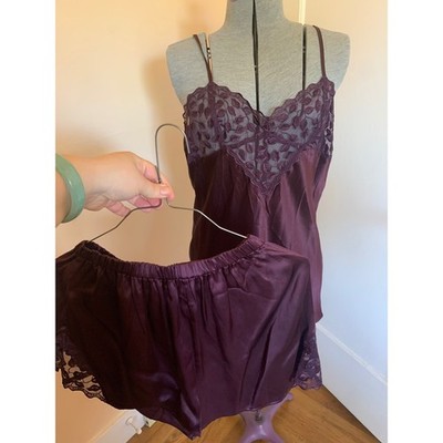 Calida Switzerland Silk Satin Lace Camisole sz M Shorts sz S Set Plum Purple PJs