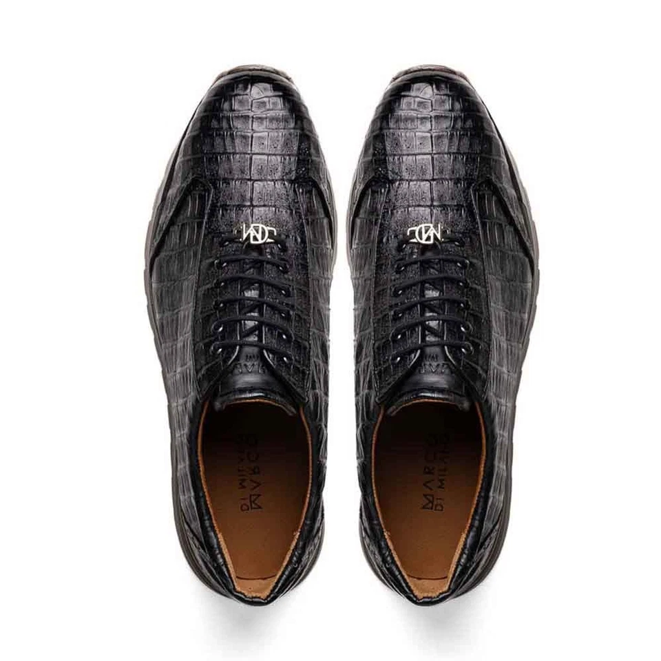 Marco Di Milano Sneakers Pour Hommes Alonzo En Cuir De Crocodile Caiman Noir - Photo 2/4