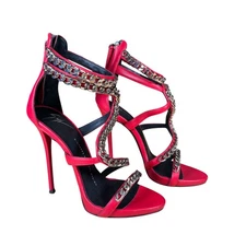 Giuseppe Zanotti Red Snake Chain Alien Stiletto High Heel Sandals Size 37