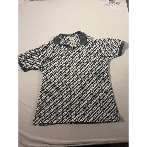 Izod, Izod Golf Mens XLT Green Geometric Grid Short Sleeve Cotton Polo Shirt Vintage
