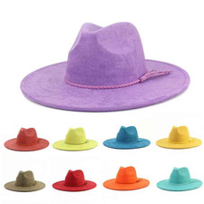 Classic Wide Brim Fedora Hat Unisex Faux Sued...