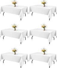 White Rectangle Table Cloth - 6 Pack, 60" x 84" Washable Polyester Tablecloth
