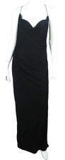 HALSTON Vintage Black Crepe Knit Sleeveless Cowl Neck Gown 10