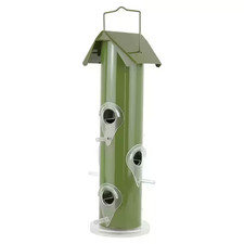Perky Pet Wild Bird Feeder Green Metal Tube 1 lb Seed Capacity 6 Port Hanging