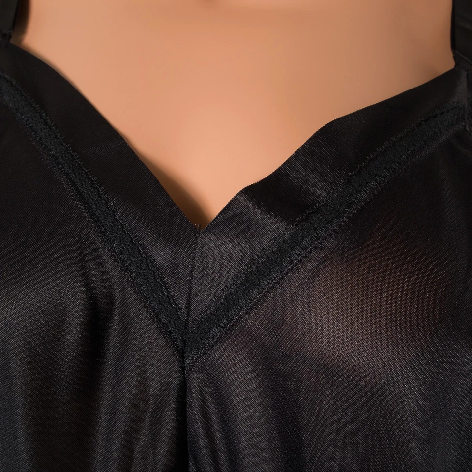 💖 Women's Full Slip Dress Black Silky Nylon Adjustable Strap Lace Trim 44-40-48 - Image 3 of 4