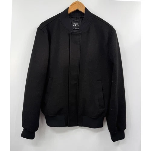 Zara Bomber Jacket Men Large Black Textured Full Zip Snap Closure Outerwear image 2
