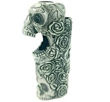 Metal Lighter Case Cover Sleeve Fits Standard Bic Lighter J6 In Rose Skull