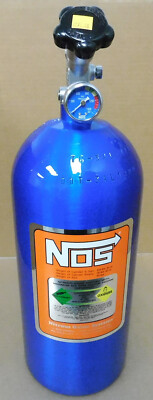 NOS 14745NOS 10# Nitrous Bottle & Gauge, Super Hi-Flow Valve, 9-22 Date, Blue