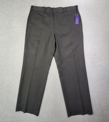 APT 9 Pants Mens 36x30 Black Blue Striped Straight Leg Flat Front Business NWT