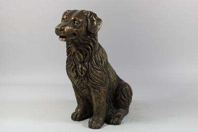 Moderne Skulptur Figur Bronze teilpoliert sitzender Hund