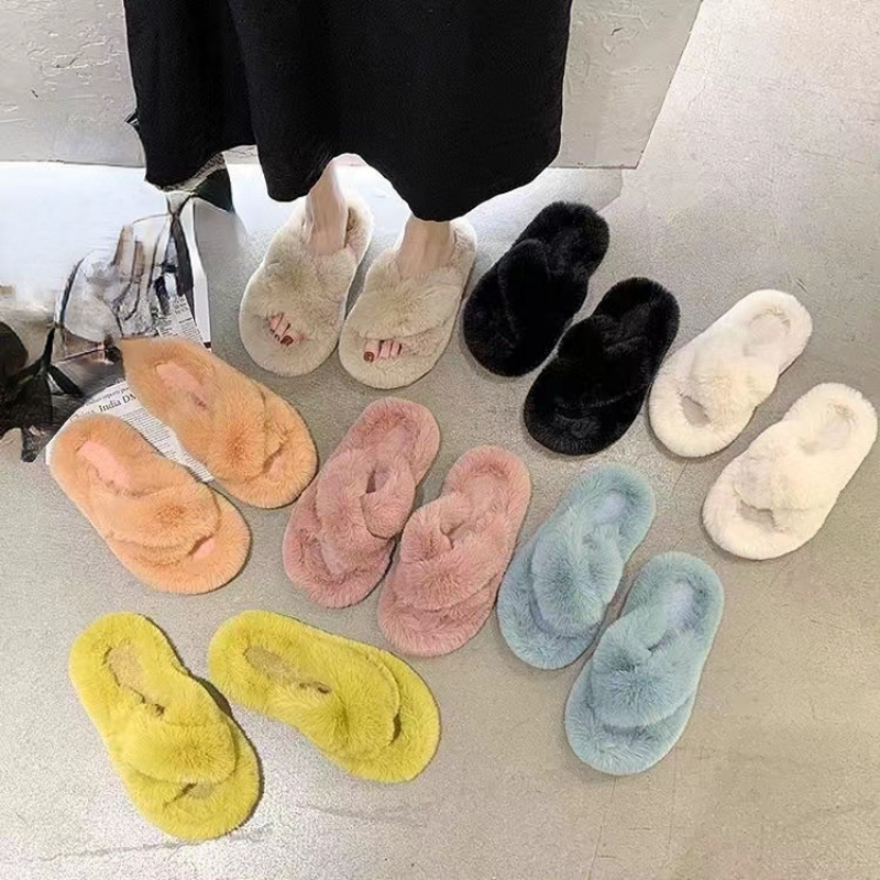 PANTOFOLA D’ORO Pantofola donna in pelliccia finta soffici scarpe piatte incrociate slip on morbido inverno esterno