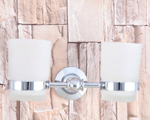 Toothbrush Holder Double Wall Mount Glass Cup Bathroom Accessory Chrome Finish - Picture 2 of 7