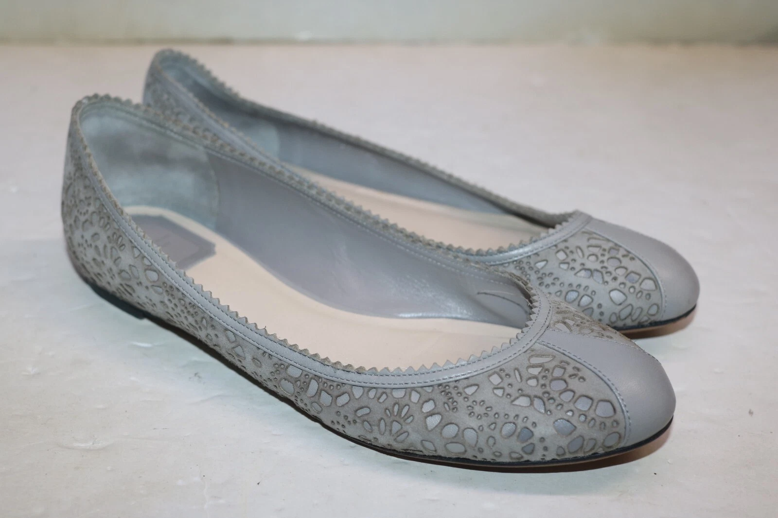 Ballerines découpées Christian Dior gris daim et cuir pointure 38,5