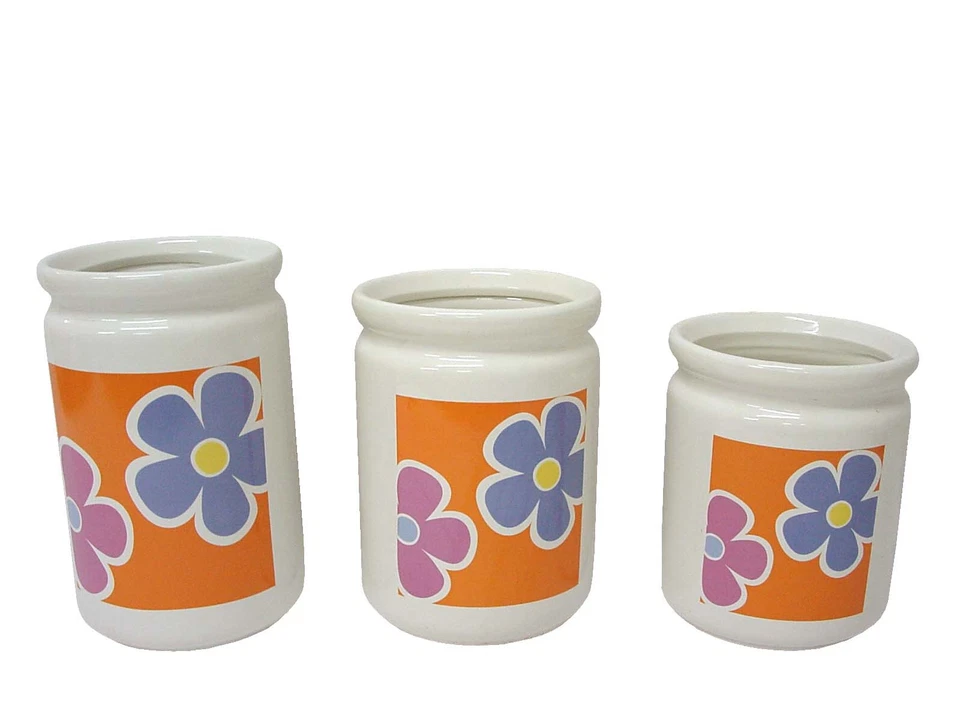 (33793) JUEGO 3 JARRONES FLOREROS CERAMICA NARANJA - Imagen 1 de 1
