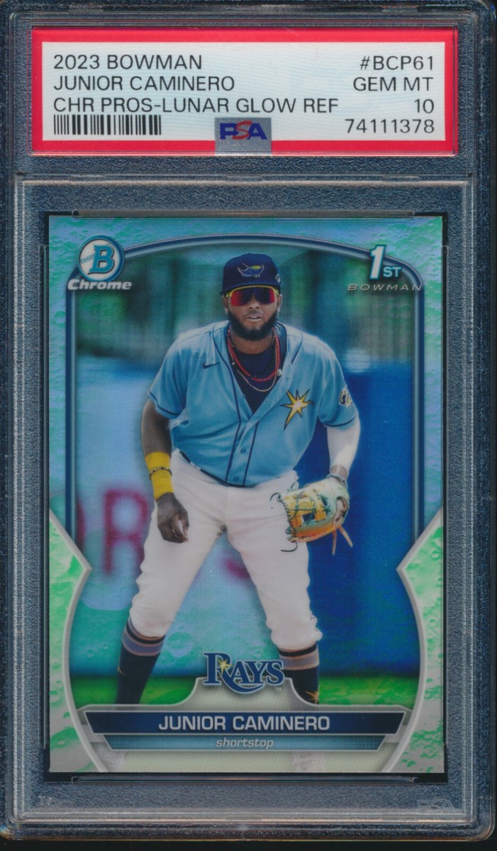 PSA 10 JUNIOR CAMINERO 1st 2023 Bowman Chrome LUNAR GLOW REFRACTOR 