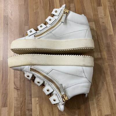 Giuseppe Zanotti White Leather Gold Chain High Top Sneakers