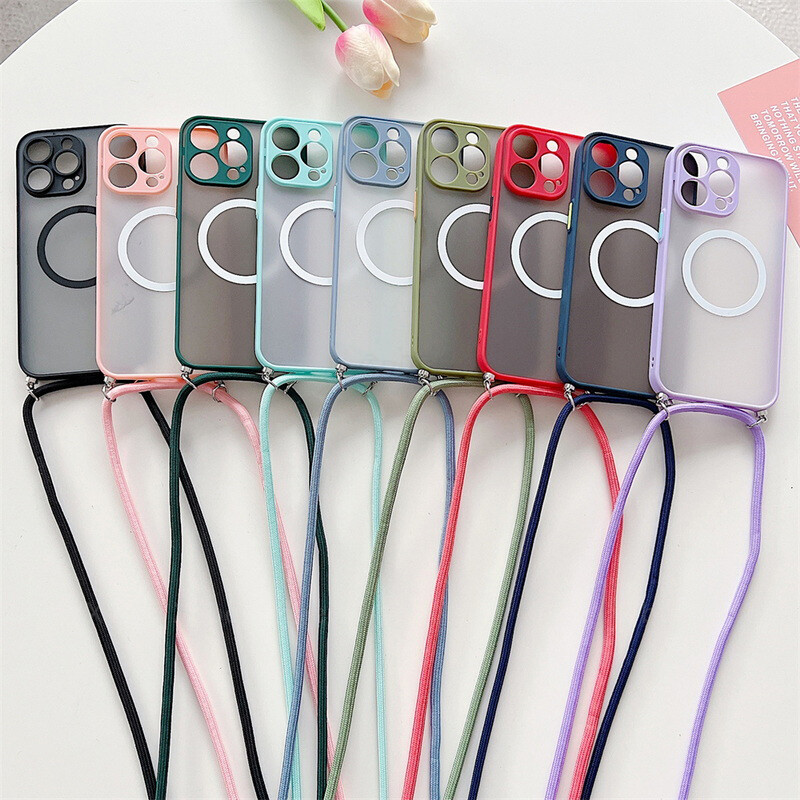 ZHaobin Crossboby Lanyard Plating Clear Phone Case for iPhone 16 15 14 13 12 11 Pro Max for Magsafe Magnetic Necklace Cord Strap Cover (iPhone 14 Pro,Silver