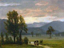 LANDSCAPE WITH CATTLE by A. Bierstadt Tile Mural Kitchen Backsplash Ceramic 10x8