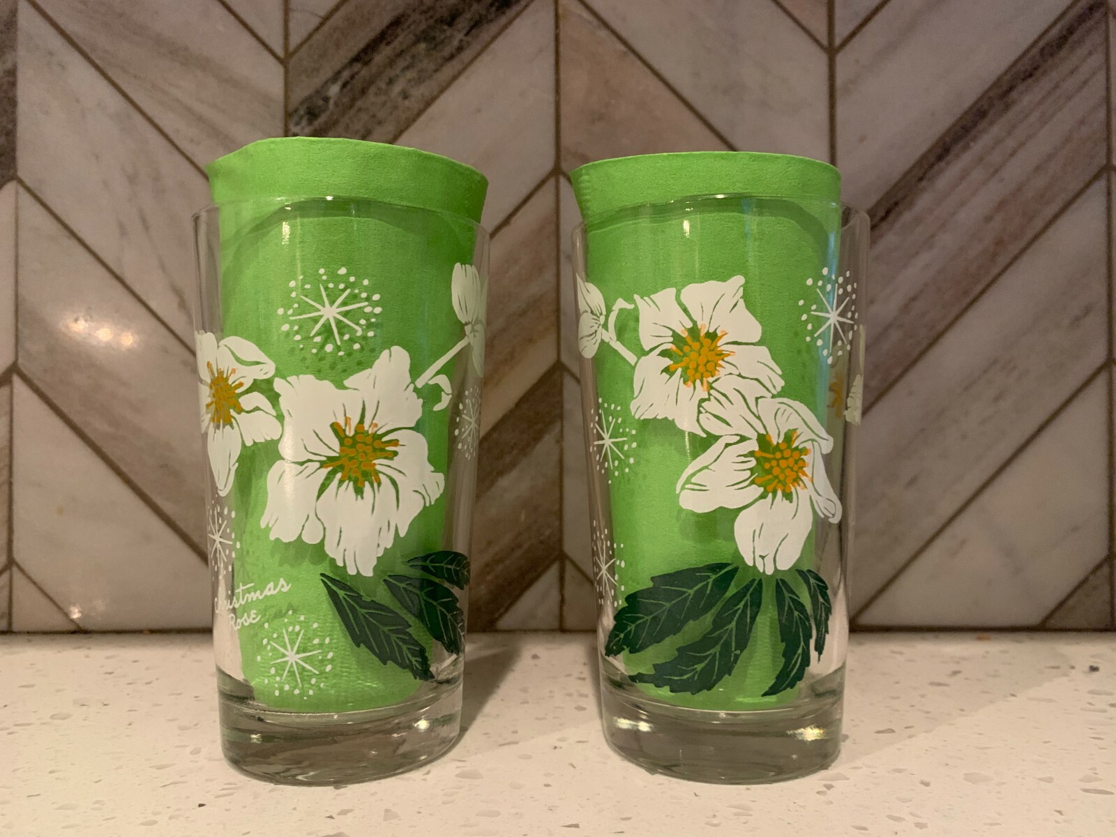 Vintage Peanut Butter Glasses BOSCUL Christmas Rose 5" set of 2 eBay