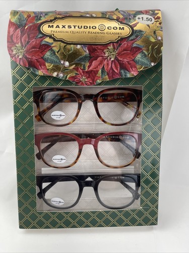 NIB +1.50 Box Set 3 Pairs Max Studio Reading Glasses Readers
