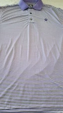 FOOTJOY GOLF MENS STRIPED MEDIUM PERFORMANCE POLO SHIRT PURPLE WHITE SHELL LOGO