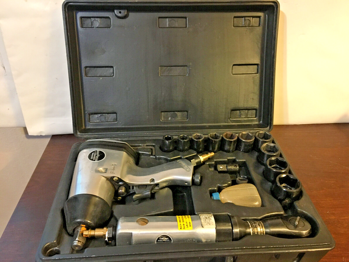 Central Pneumatic Air Socket Set w Ratchet Impact Wrench, 3/8