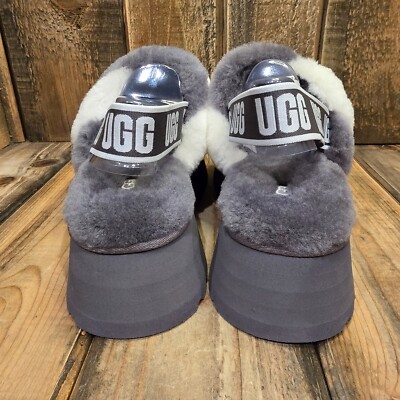 UGG DISCO STRIPE SLIDE PLATFORM SANDAL GREY WOOL SLINGBACK WOMEN