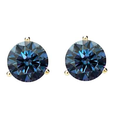 14K Gold GRA CertifiedD-VVS1 Blue Moissanite Martini PushBack Stud Earrings 