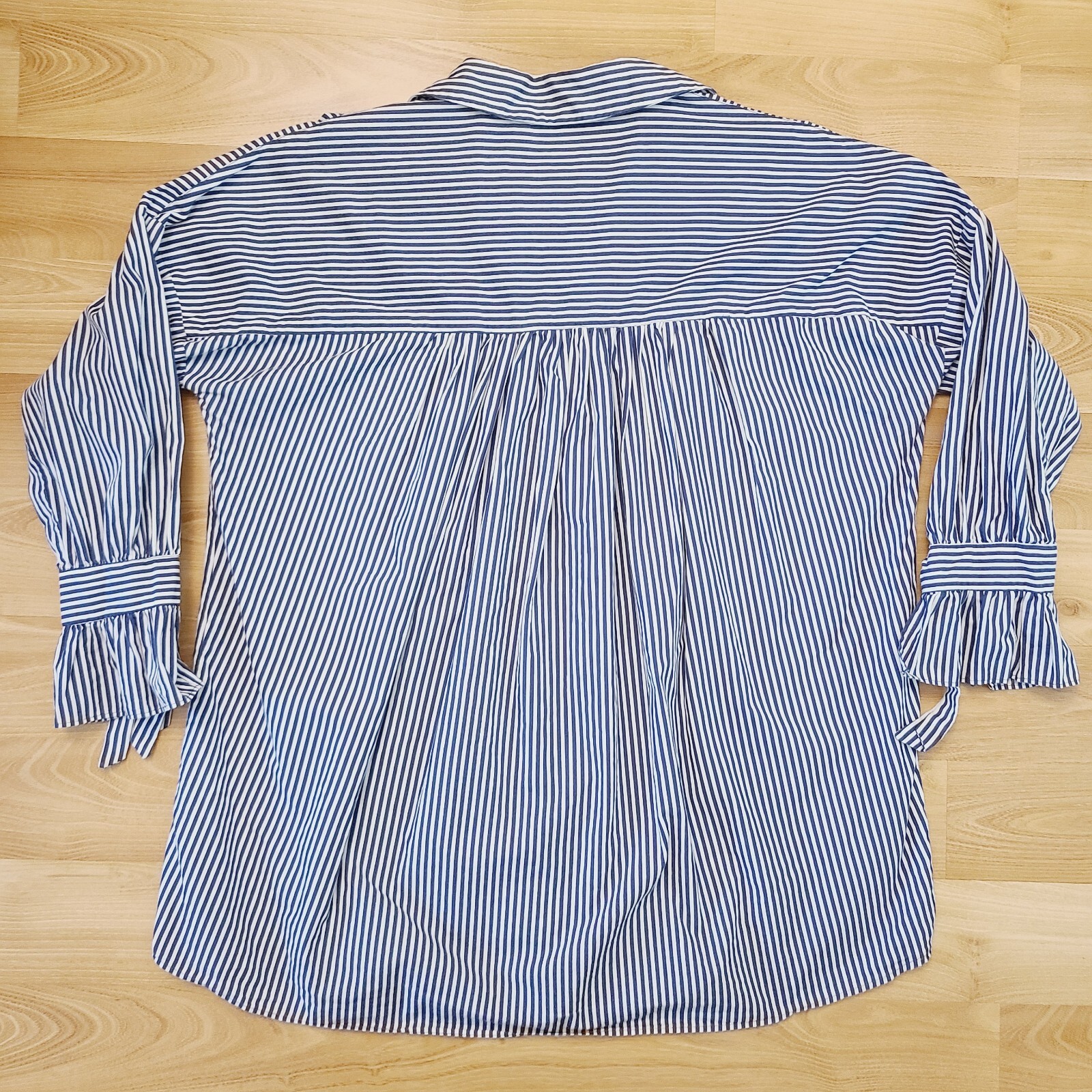 Zara Blouse Medium Basic Collection Navy White St… - image 7