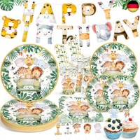 Ophy Dschungel Safari Partygeschirr Set,134 StüCk Wild One Geburtstag Deko