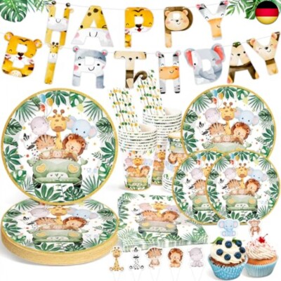 Ophy Dschungel Safari Partygeschirr Set,134 Stück Wild One Geburtstag Deko 