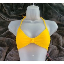 Yellow Halter Top Knot Criss Cross Tie Back Bikini Top Only Sz M 4-6 