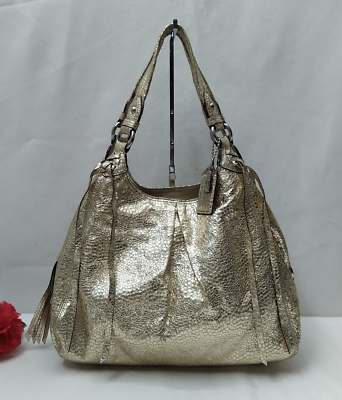 Coach Maggie Metallic Gold Leather Snakeskin Embossed 3 
