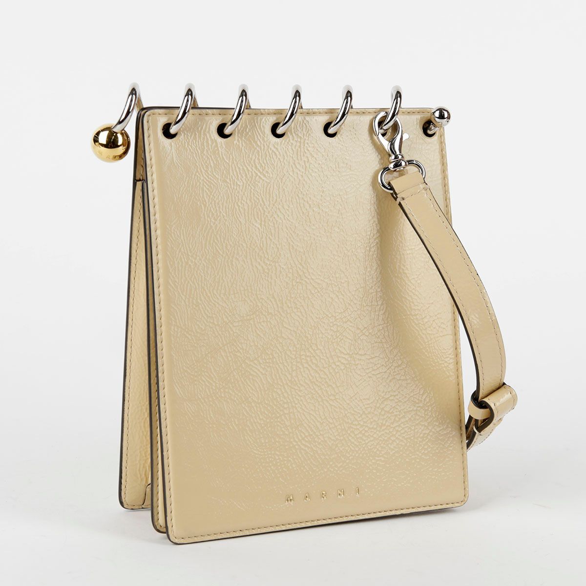 Marni Beige Leather Top Spiral Spring Shoulder and Crossbody