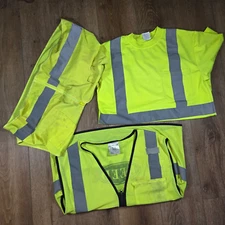 Lot of 3 Hi-Vis Work Safety T-Shirts Reflective Stripe High Visibility ANSI