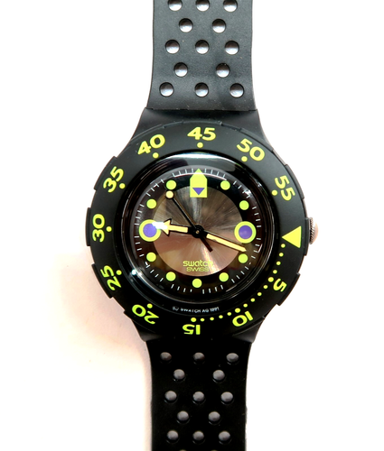 Swatch Scuba 200 Watch SHAMU BLACK WAVE SDB102 w/ Case & Papers 1992 NEW NOS