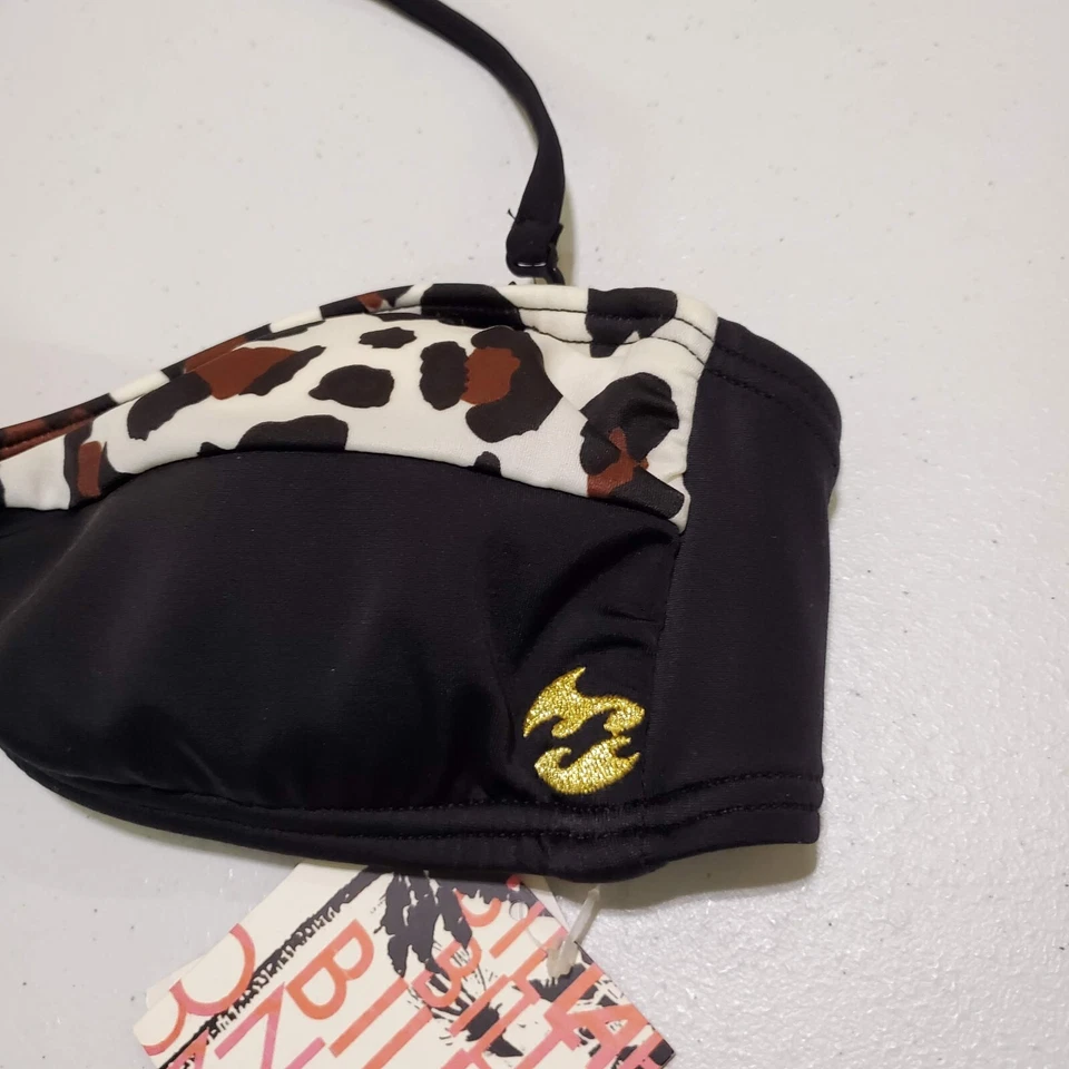 Bikini Billabong Mujer Traje de Baño Mediano Negro Estampado de Guepardo Logo Bandeau Nuevo con Etiquetas Foto 3 de 4