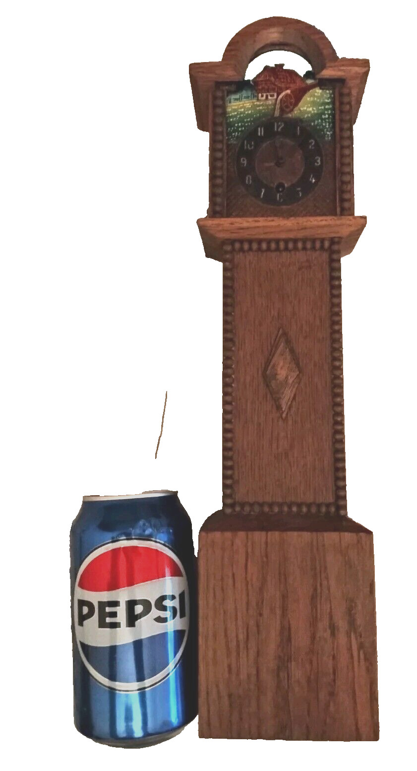 Small Miniature  Grandfather Clock 15" Carved Watermill dollhouse (?) Germany (?