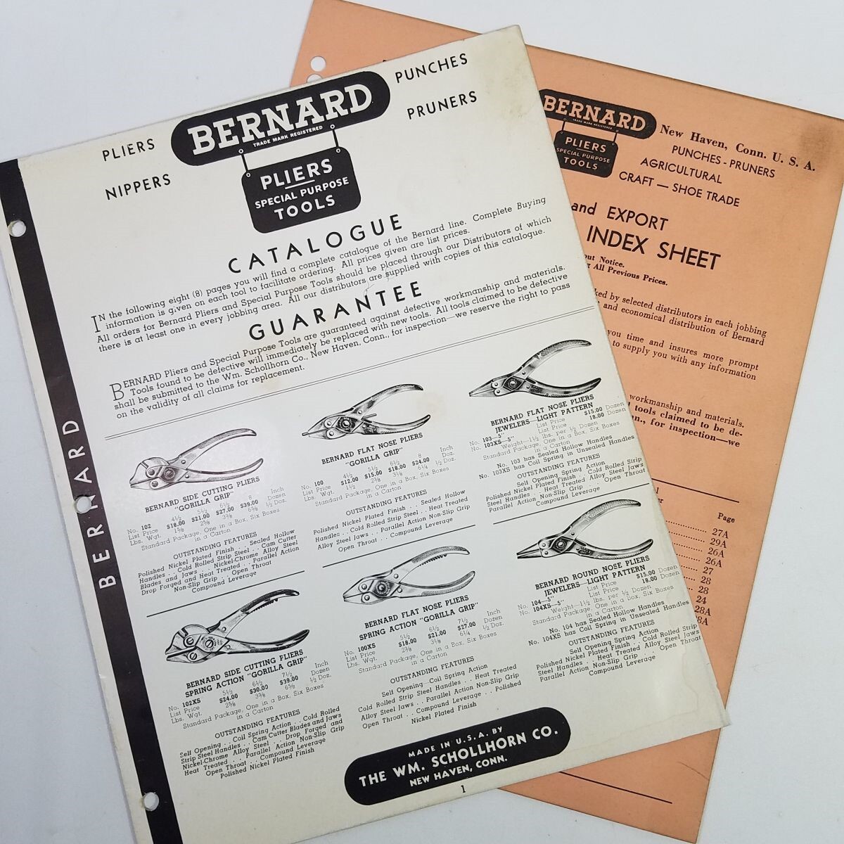 Vintage 1940s Bernard Pliers Catalog Nippers Punches 1941 Price List