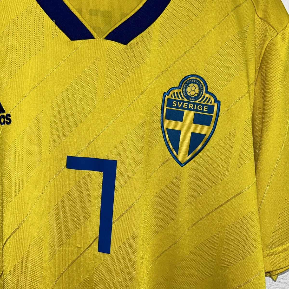 Adidas Sweden 2018-2019 Home Football Shirt Soccer Jersey #7 Adidas Sweden 2018-2019 Home Football Shirt Soccer Jersey #7