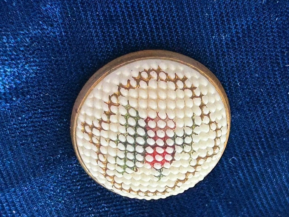 Scarce Christmas Ornament Milk Glass Button. Imitation Needlepoint. Bell. 7/8 " - Image 4 of 4