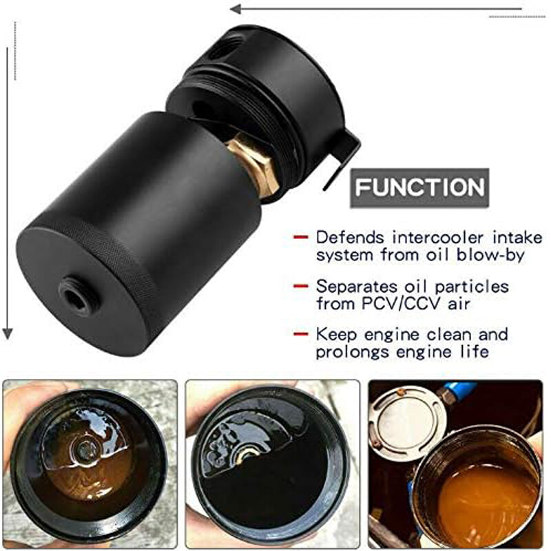 1 Set Car Auto Oil Catch Can Baffled Oil Separator Tank 2 Port With Hose Part