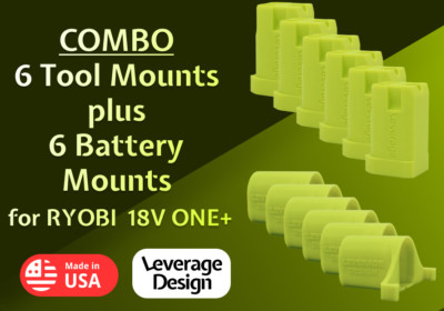 COMBO! 6+6 Pack: Ryobi 18V ONE+ Tool and Battery Mounts / Holders MADE IN USA