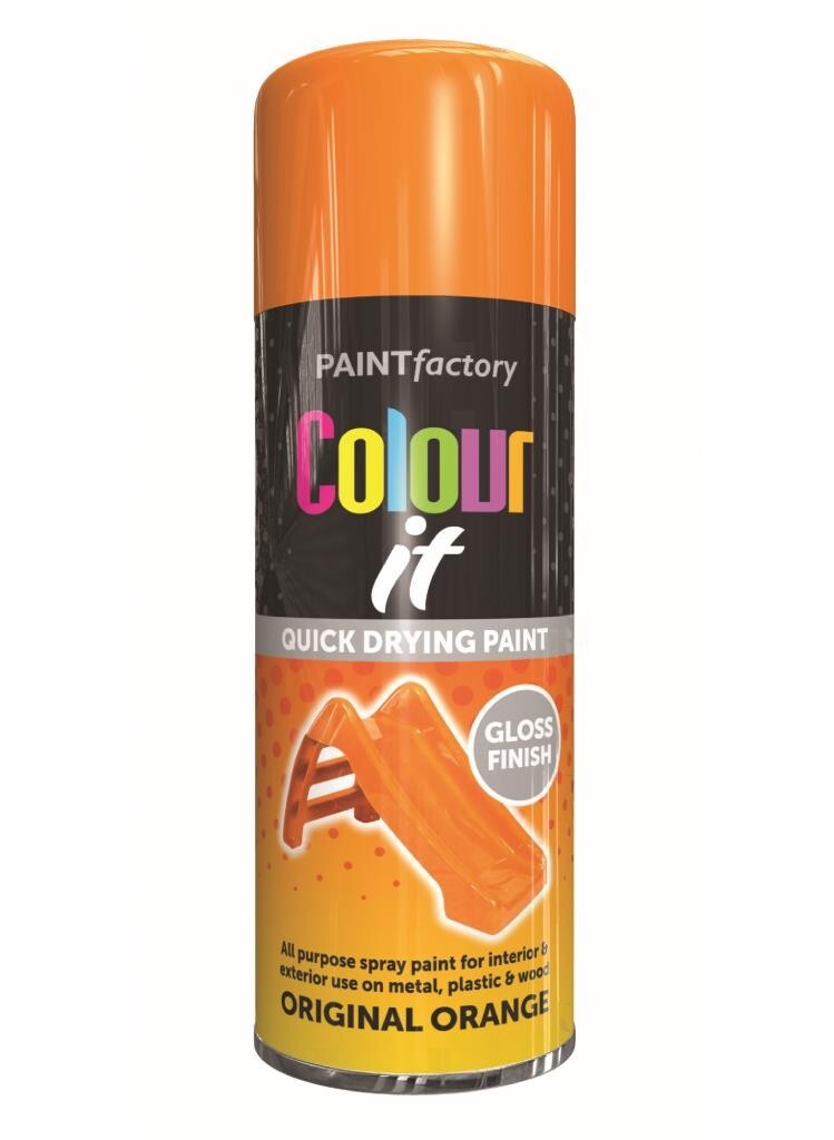 Paint Factory Colour It Quick Drying Paint Gloss Finish Original Orange 400ml