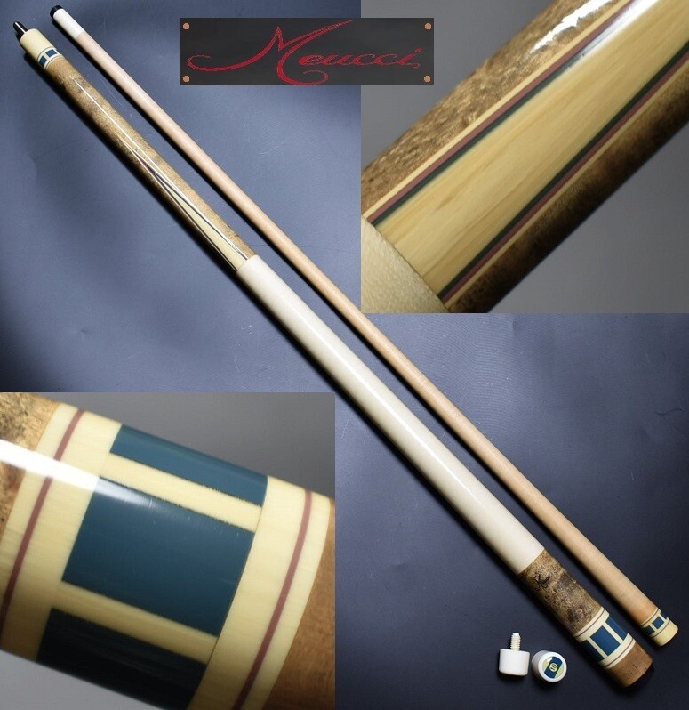 old Meucci Cue Jim Rempe 18 screw thread Lizard leather with old Meucci Cue Jim Rempe 18 screw thread Lizard leather with